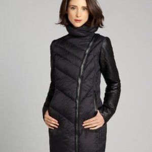 Sam Edelman Black Quilted Down Filled Leather Trim Coat